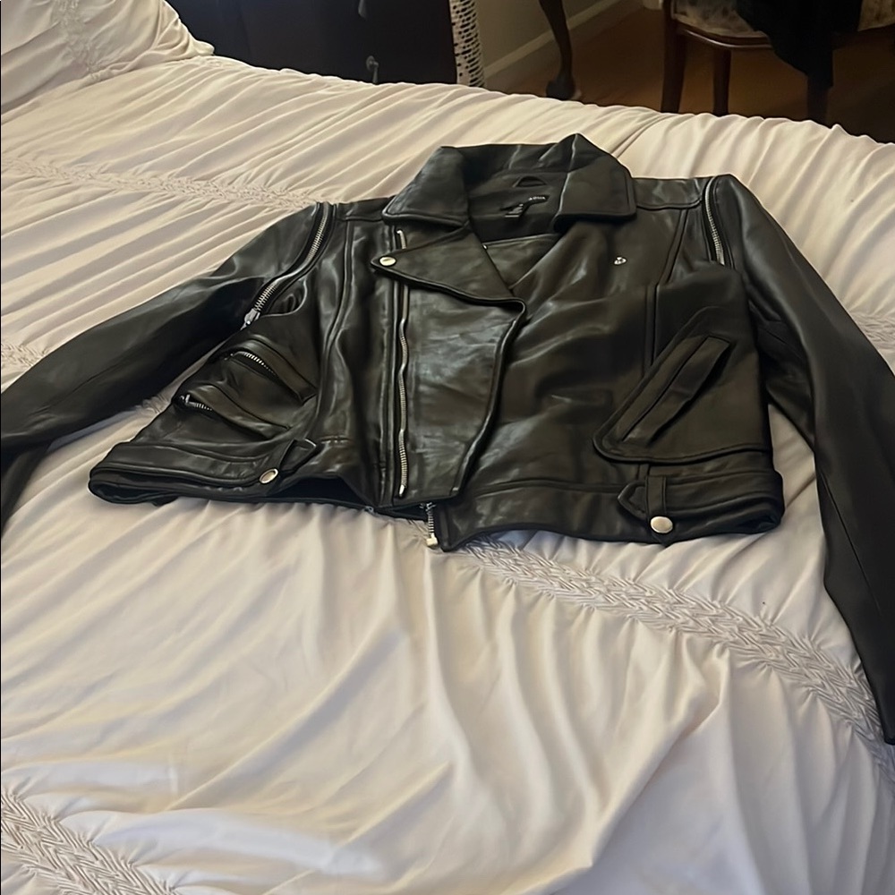 Aqua Midnight Black Leather Jacket